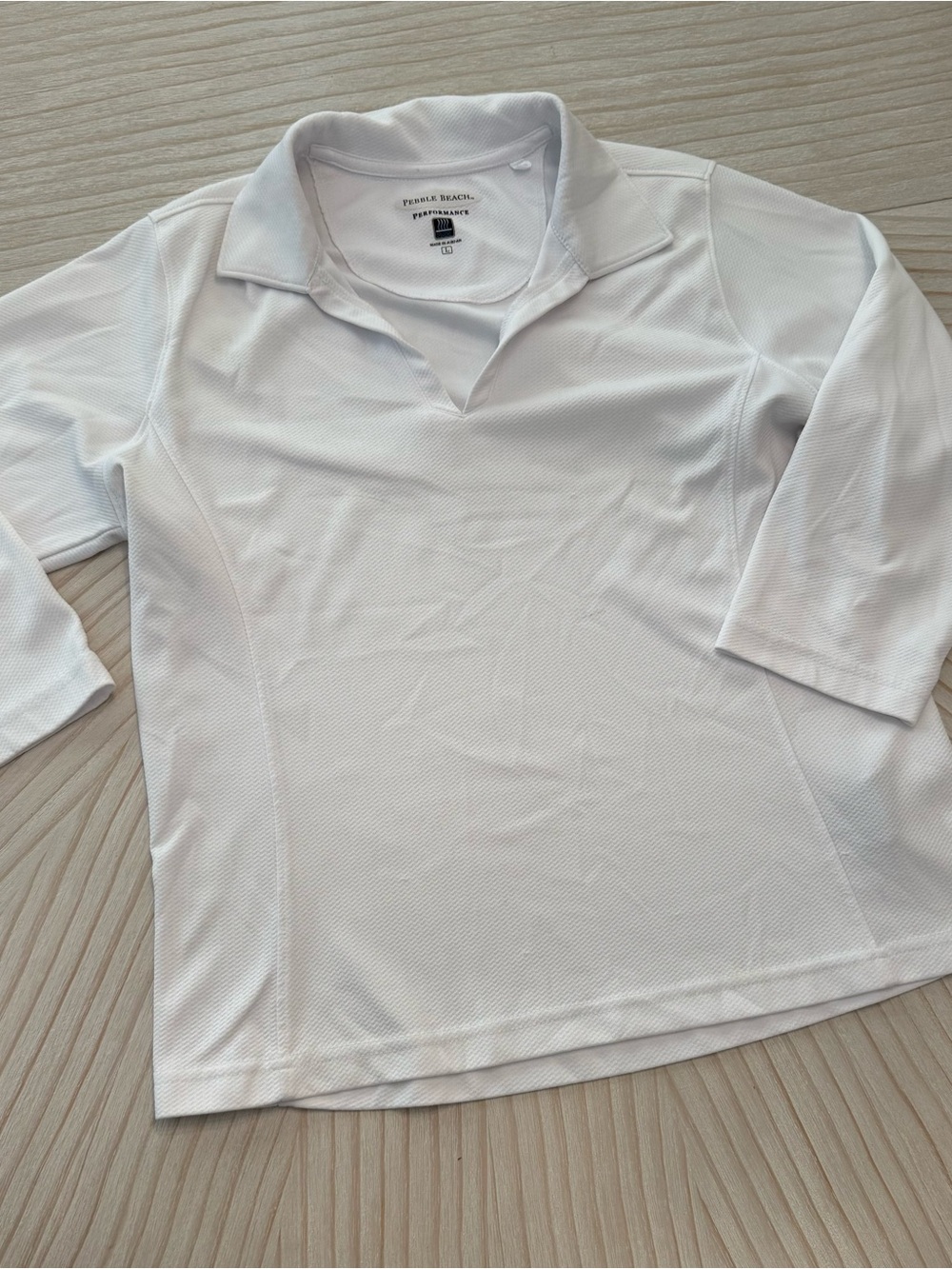 Pebble Beach Women’s White Performance Polo Shirt 3/4 Length Sleeves